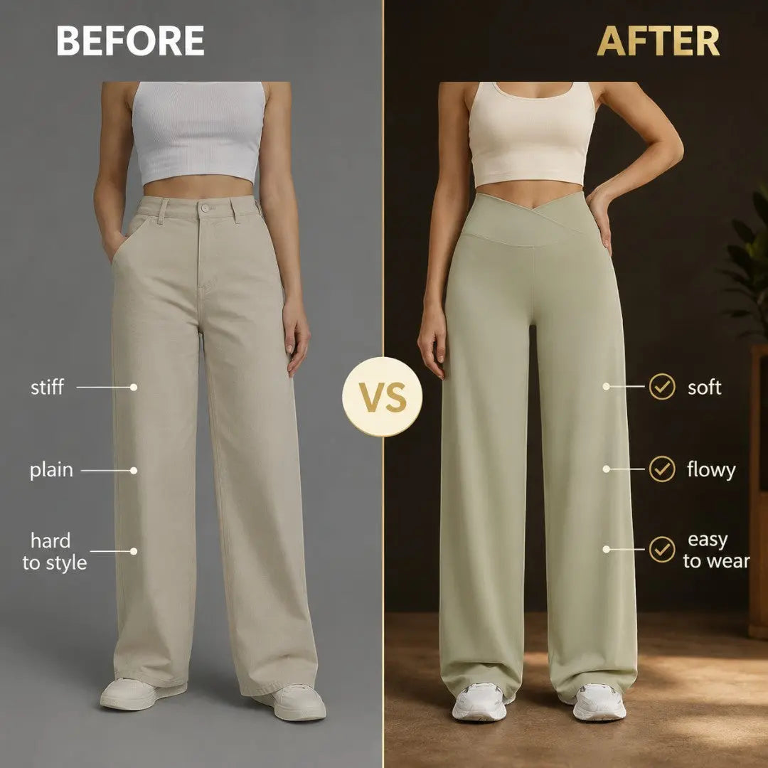 Wide Leg Yoga Pants | Crossover Waist Lounge Trousers | Soft Flow Pants | Casual Athleisure Bottoms | Comfy Travel Wear Jumartins