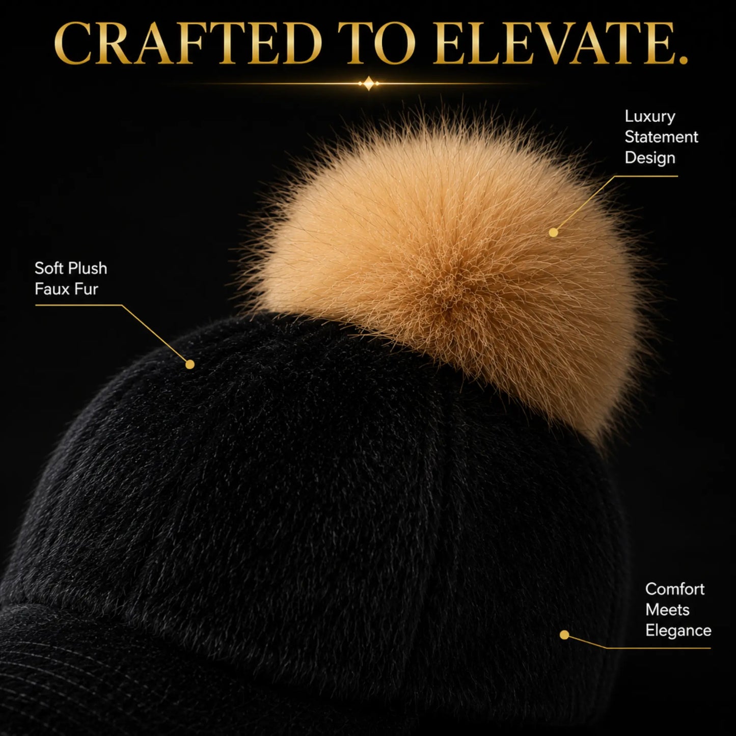 Luxury Faux Fur Pom Pom Baseball Cap for Women | Elegant Winter Fashion Hat | Warm Designer Style Winter Accessory Jumartins