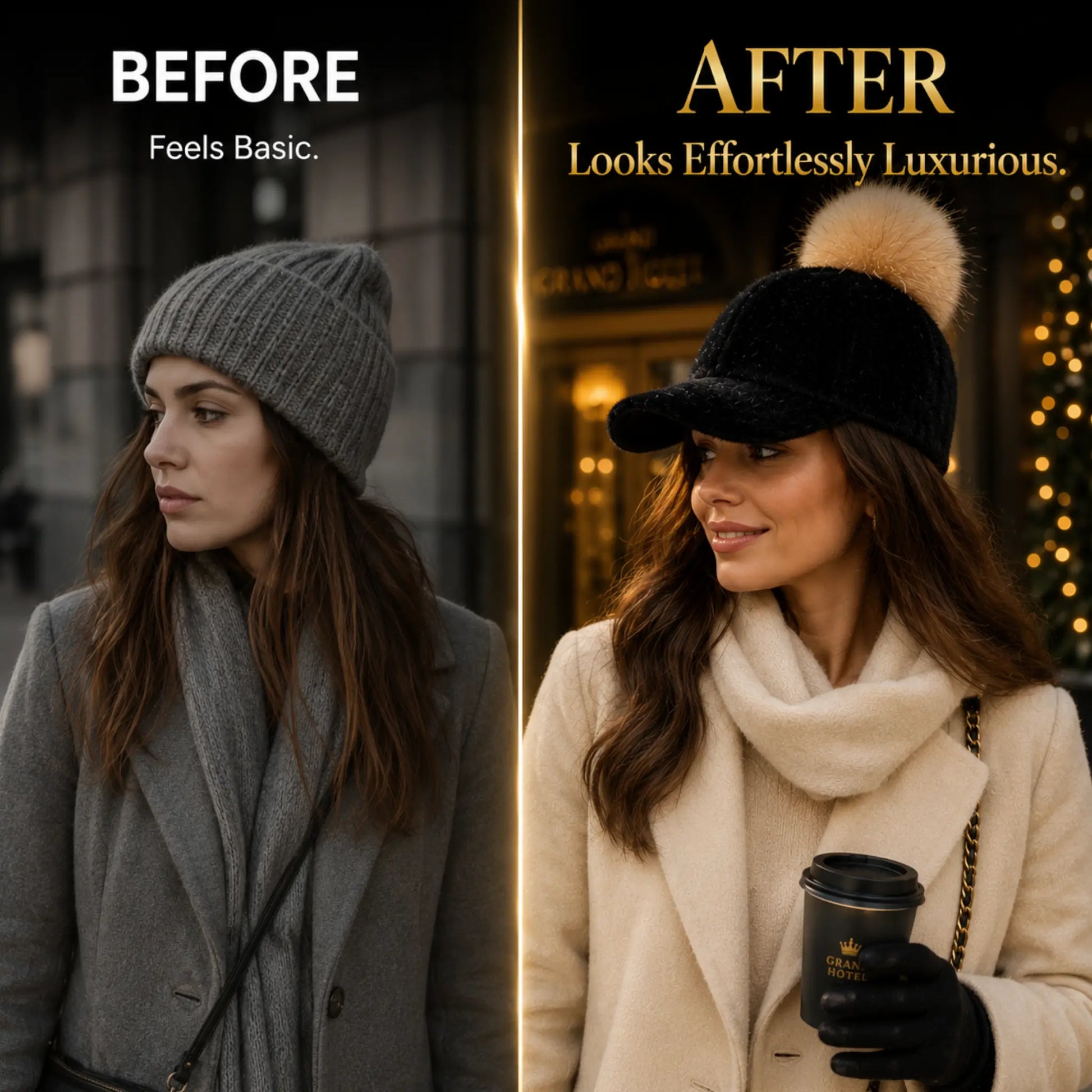 Luxury Faux Fur Pom Pom Baseball Cap for Women | Elegant Winter Fashion Hat | Warm Designer Style Winter Accessory Jumartins