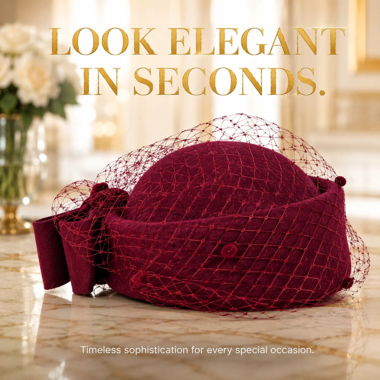 Burgundy Veiled Pillbox Fascinator Hat for Women – Vintage Wool Derby Tea Party Wedding Church Dress Hat Jumartins