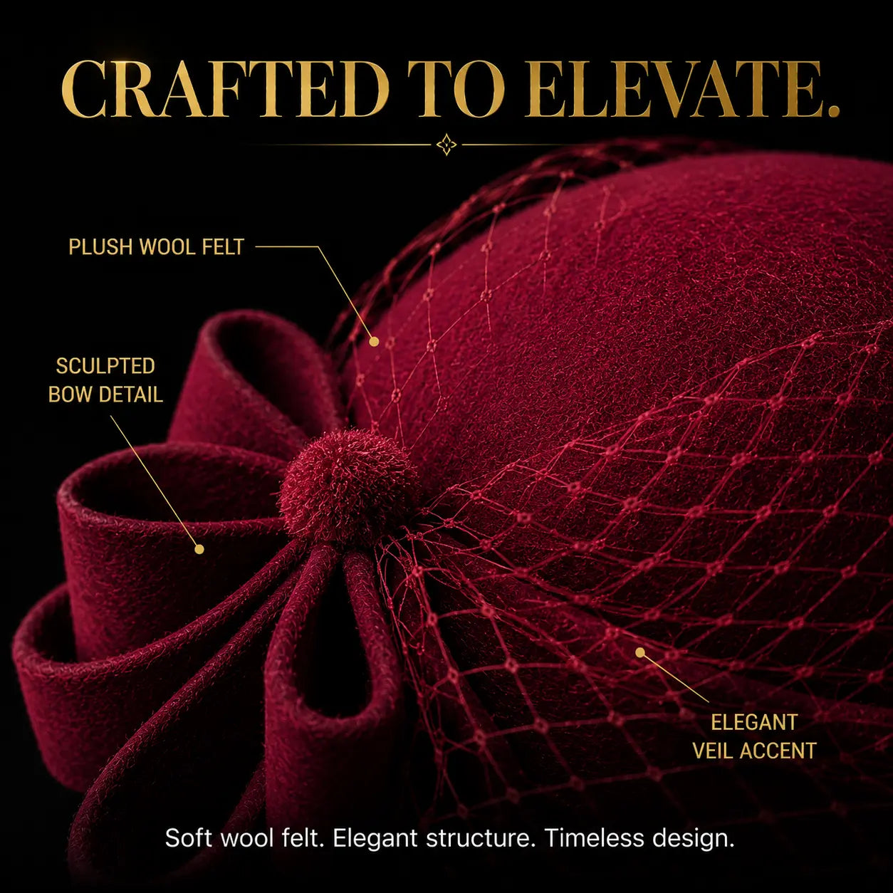Burgundy Veiled Pillbox Fascinator Hat for Women – Vintage Wool Derby Tea Party Wedding Church Dress Hat Jumartins