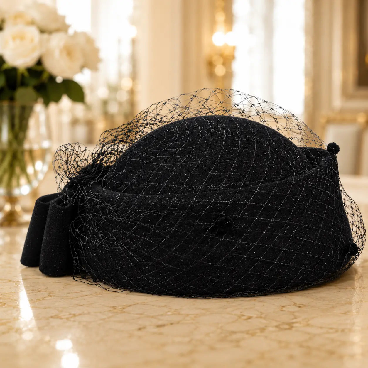 Burgundy Veiled Pillbox Fascinator Hat for Women – Vintage Wool Derby Tea Party Wedding Church Dress Hat Jumartins