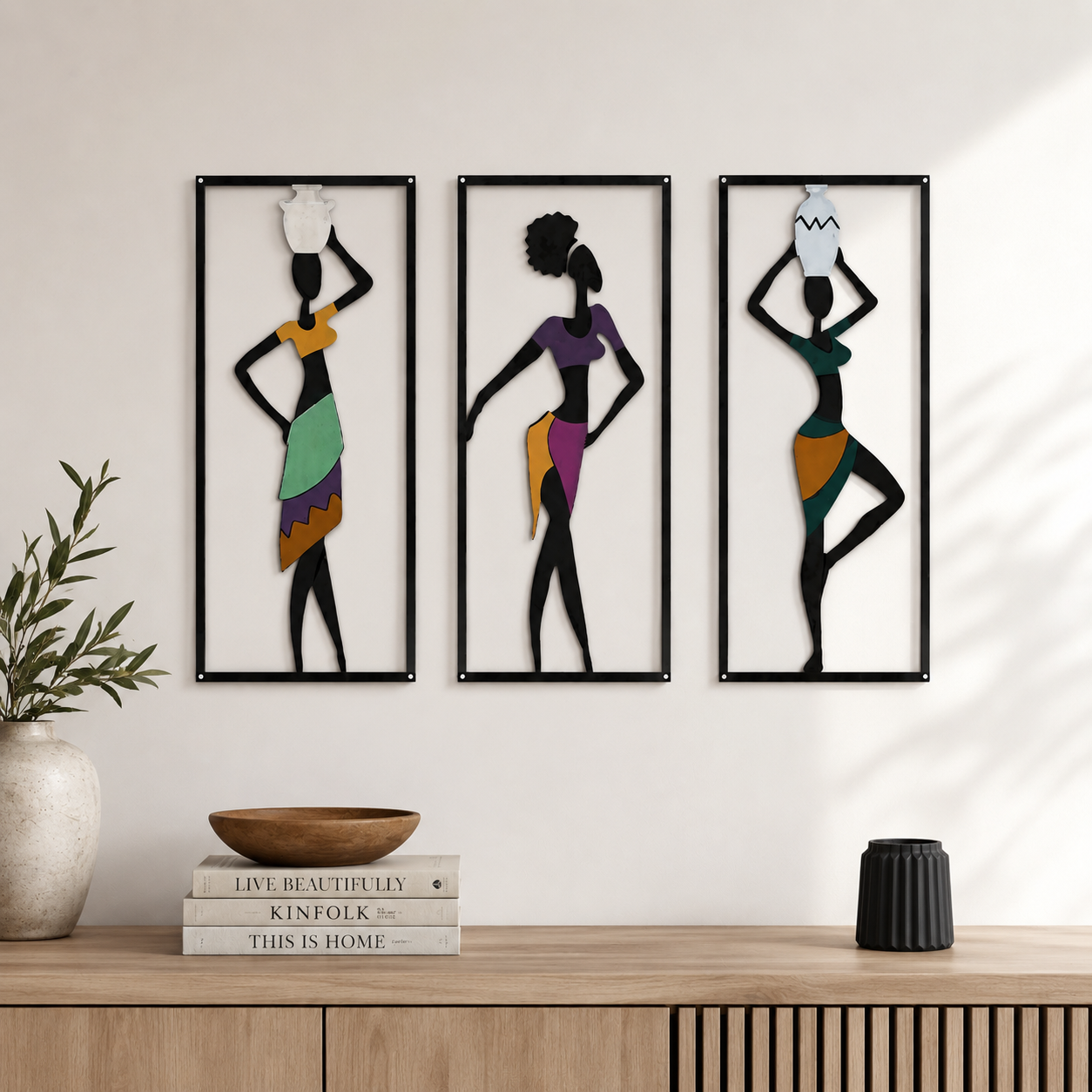 African Tribal Wall Art Set | Metal Wall Decor Panels | Modern Living Room Artwork