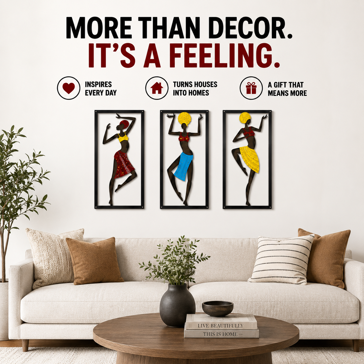 African Tribal Wall Art Set | Metal Wall Decor Panels | Modern Living Room Artwork