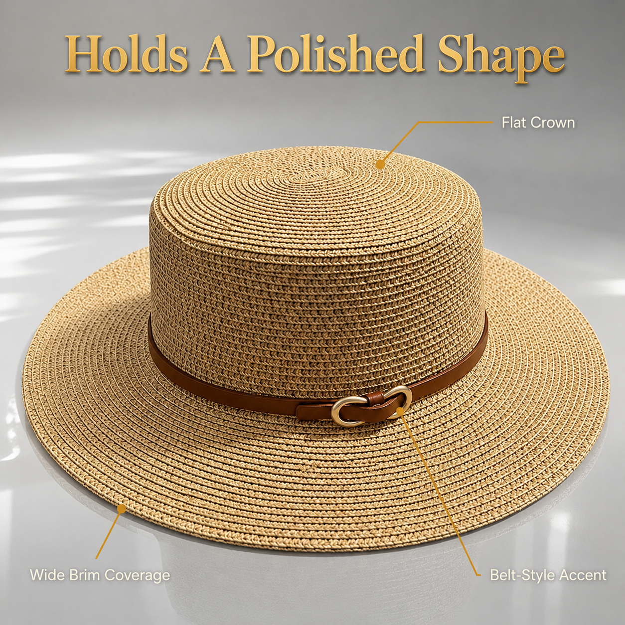 Women’s Wide Brim Straw Hat | Belt Band Fedora | Flat Top Summer Cap | Beach Resort Accessory | Travel Outfit Accent