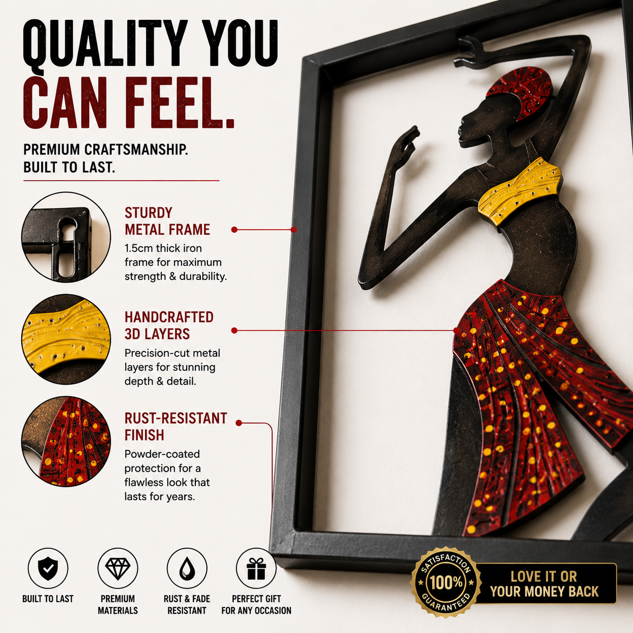 African Tribal Wall Art Set | Metal Wall Decor Panels | Modern Living Room Artwork