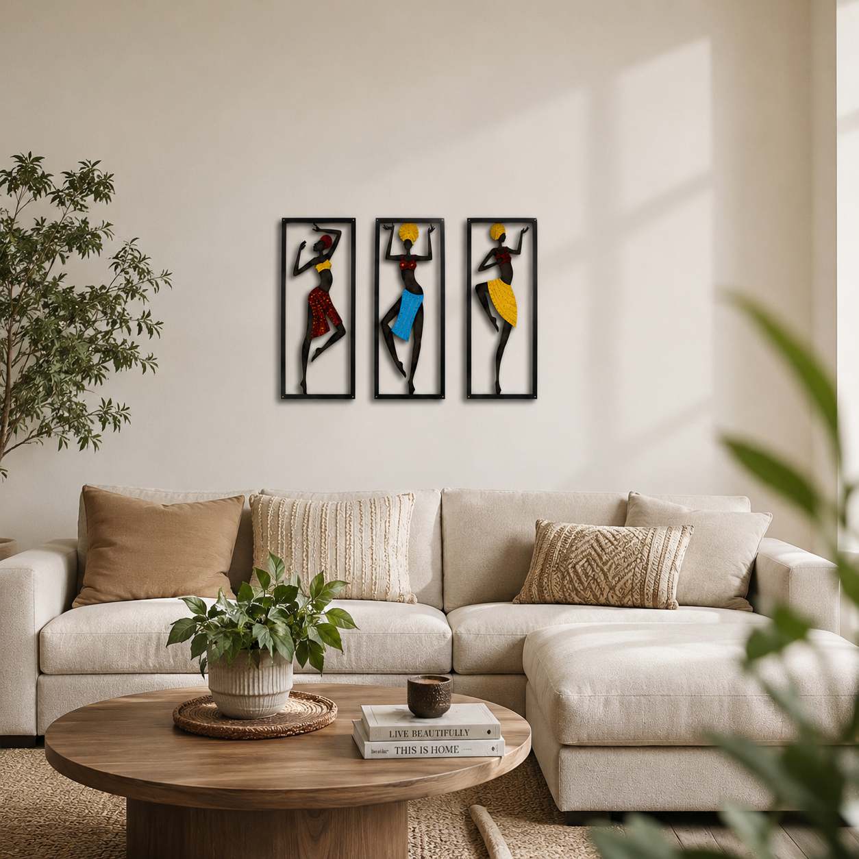 African Tribal Wall Art Set | Metal Wall Decor Panels | Modern Living Room Artwork