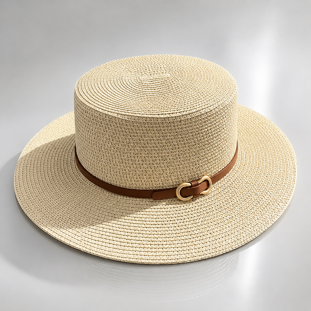 Women’s Wide Brim Straw Hat | Belt Band Fedora | Flat Top Summer Cap | Beach Resort Accessory | Travel Outfit Accent