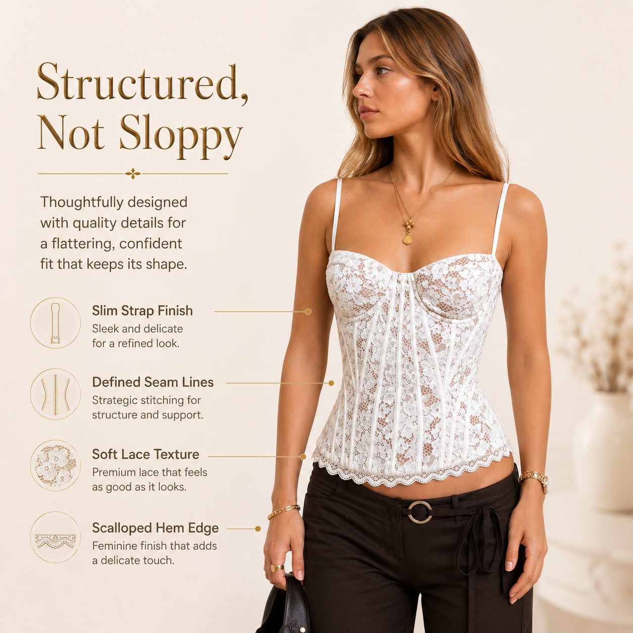 White Lace Corset Cami Top | Spaghetti Strap Bustier Blouse | Feminine Going Out Shirt | Coquette Evening Cafe Outfit