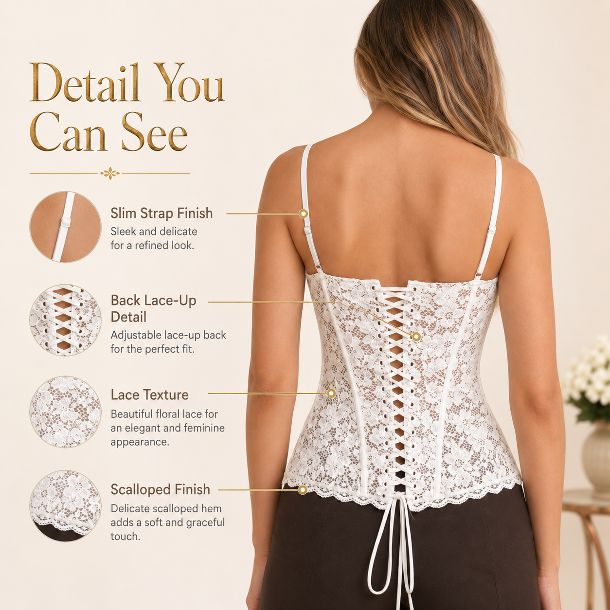 White Lace Corset Cami Top | Spaghetti Strap Bustier Blouse | Feminine Going Out Shirt | Coquette Evening Cafe Outfit