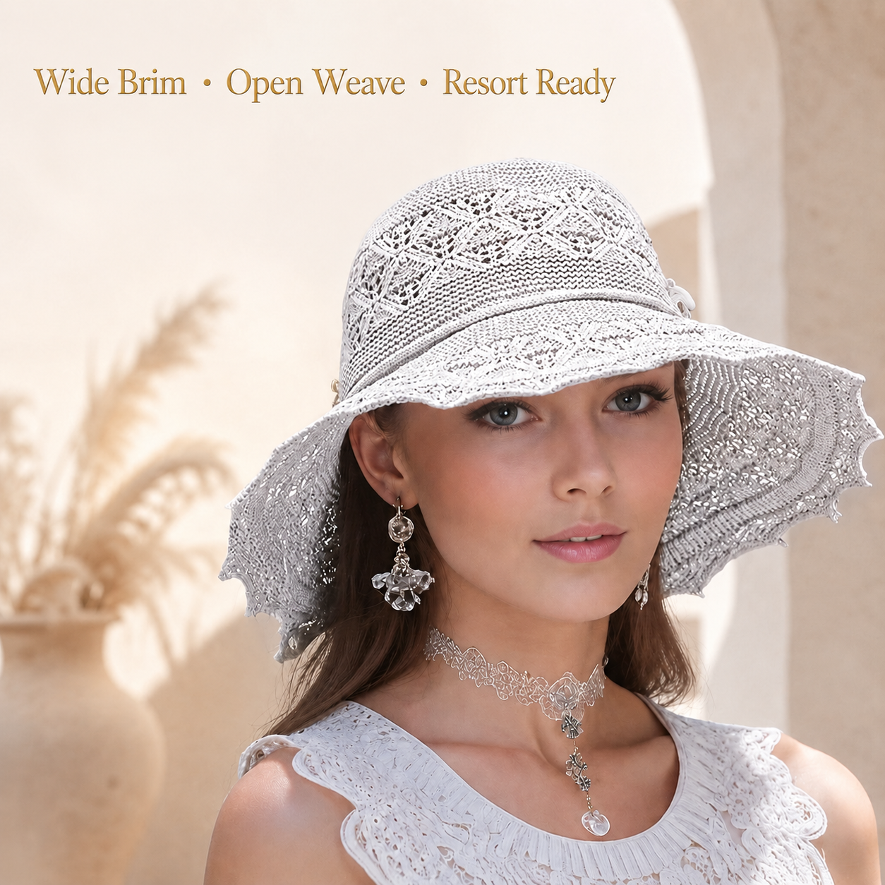 Women Crochet Sun Hat | Wide Brim Woven Beach Hat | Soft Floppy Summer Cap | Resort Vacation Outfit Accessory