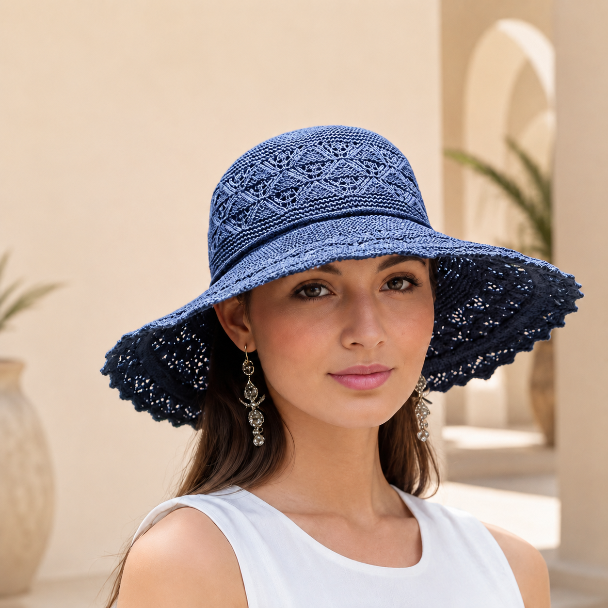 Women Crochet Sun Hat | Wide Brim Woven Beach Hat | Soft Floppy Summer Cap | Resort Vacation Outfit Accessory