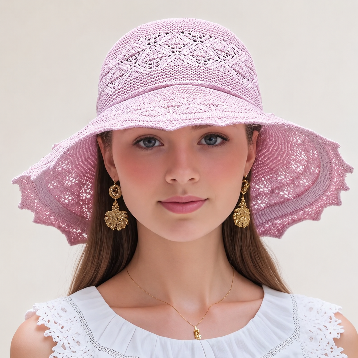 Women Crochet Sun Hat | Wide Brim Woven Beach Hat | Soft Floppy Summer Cap | Resort Vacation Outfit Accessory