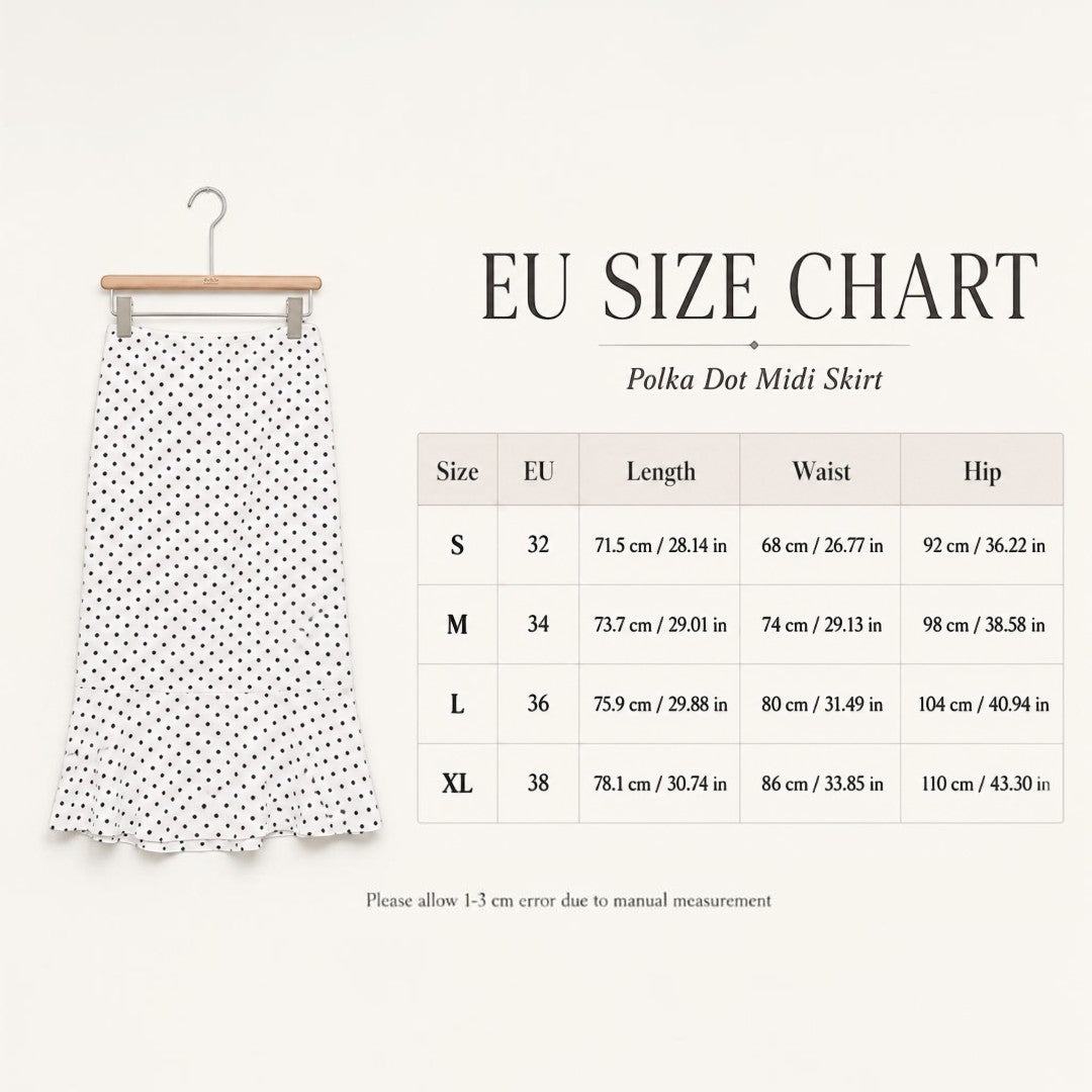 Women’s Polka Dot Midi Skirt | High Waist Mermaid Hem | Ruffle Bottom Pencil Skirt | Black White Cafe Outfit | Feminine Office Daily Wear