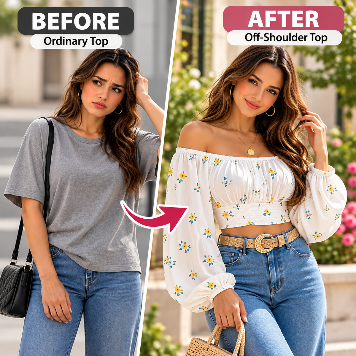Off Shoulder Floral Crop Top Women Boho Blouse Long Sleeve Smocked Waist Cute Summer Top Lightweight Airy Fit