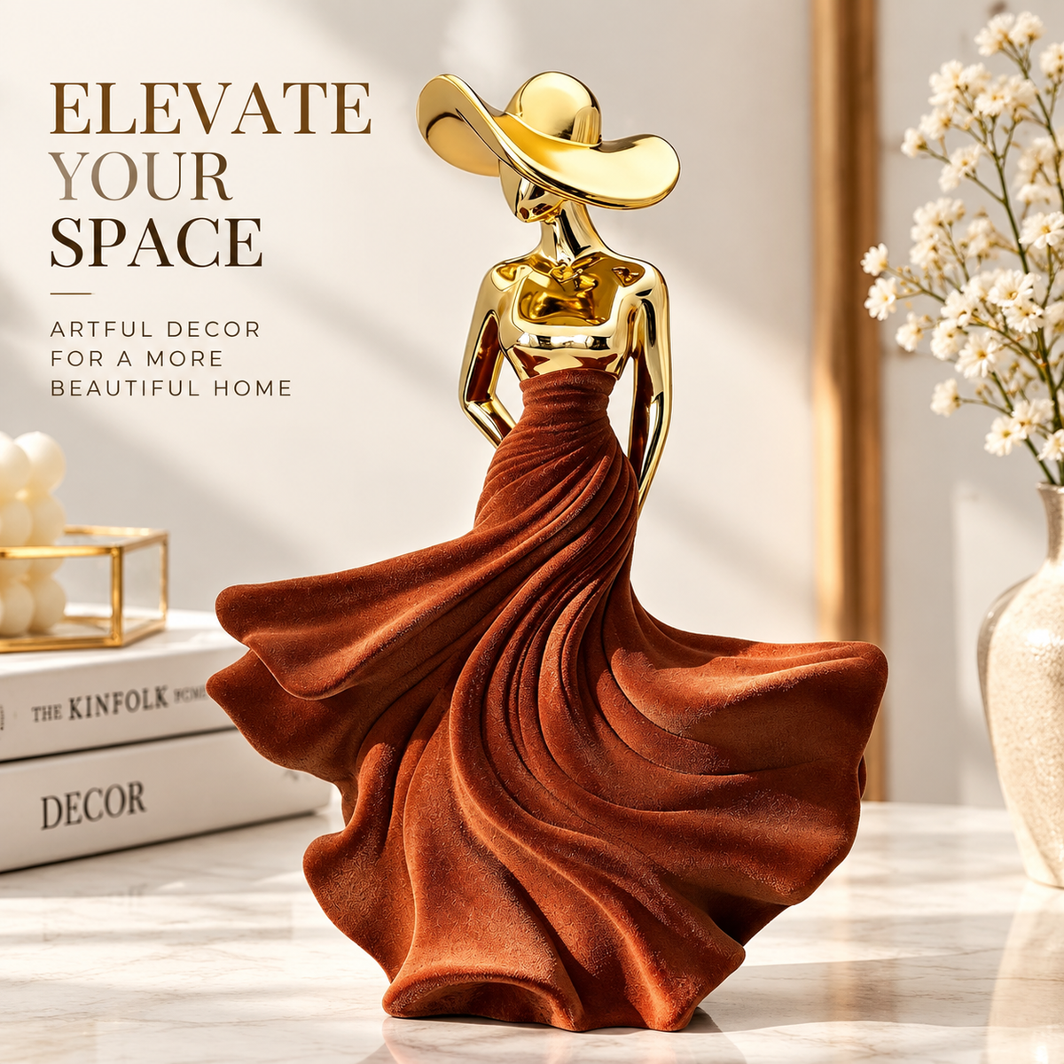 Elegant Woman Sculpture Resin Figurine Modern Art Decor Luxury Home Office Tabletop Ornament Gift