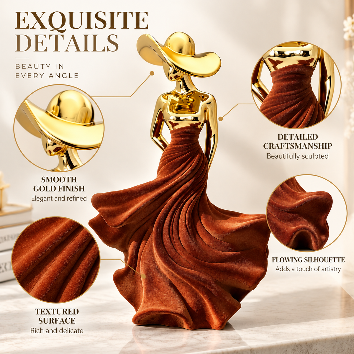 Elegant Woman Sculpture Resin Figurine Modern Art Decor Luxury Home Office Tabletop Ornament Gift