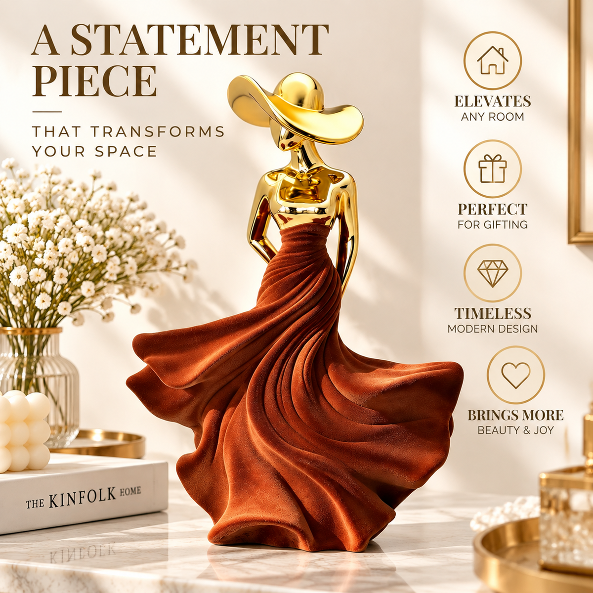 Elegant Woman Sculpture Resin Figurine Modern Art Decor Luxury Home Office Tabletop Ornament Gift