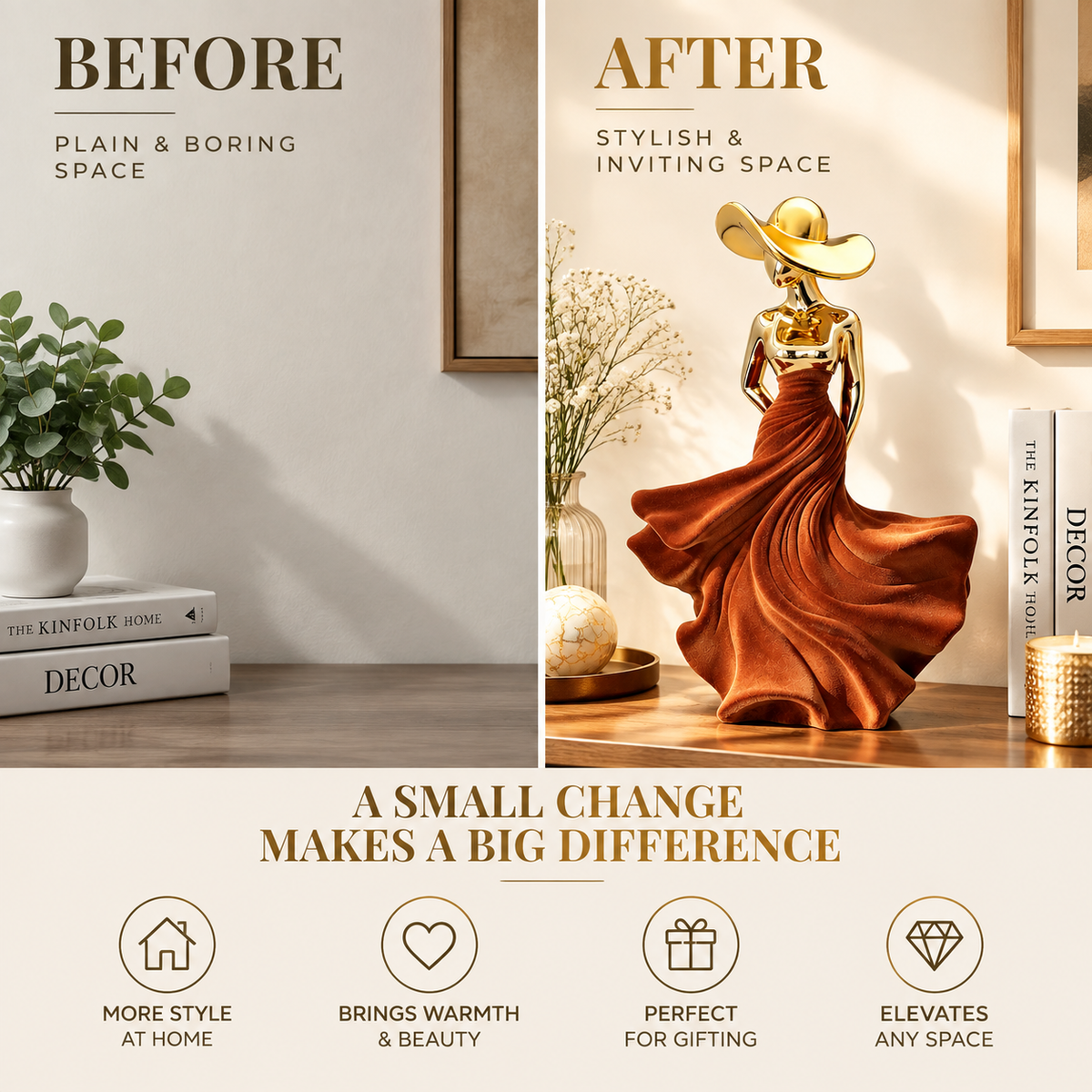 Elegant Woman Sculpture Resin Figurine Modern Art Decor Luxury Home Office Tabletop Ornament Gift