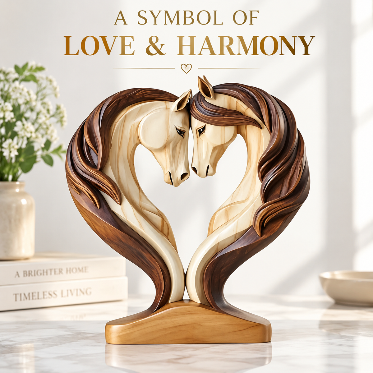 Horse Couple Sculpture Wooden Figurine Modern Animal Decor Shelf Desk Home Office Ornament Gift