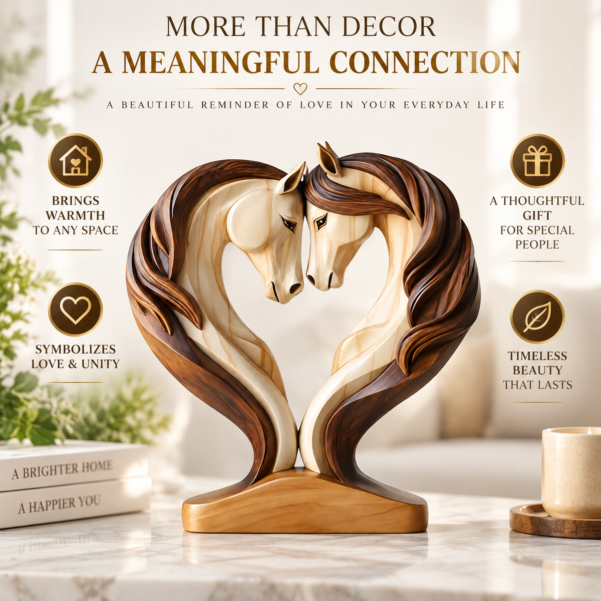 Horse Couple Sculpture Wooden Figurine Modern Animal Decor Shelf Desk Home Office Ornament Gift