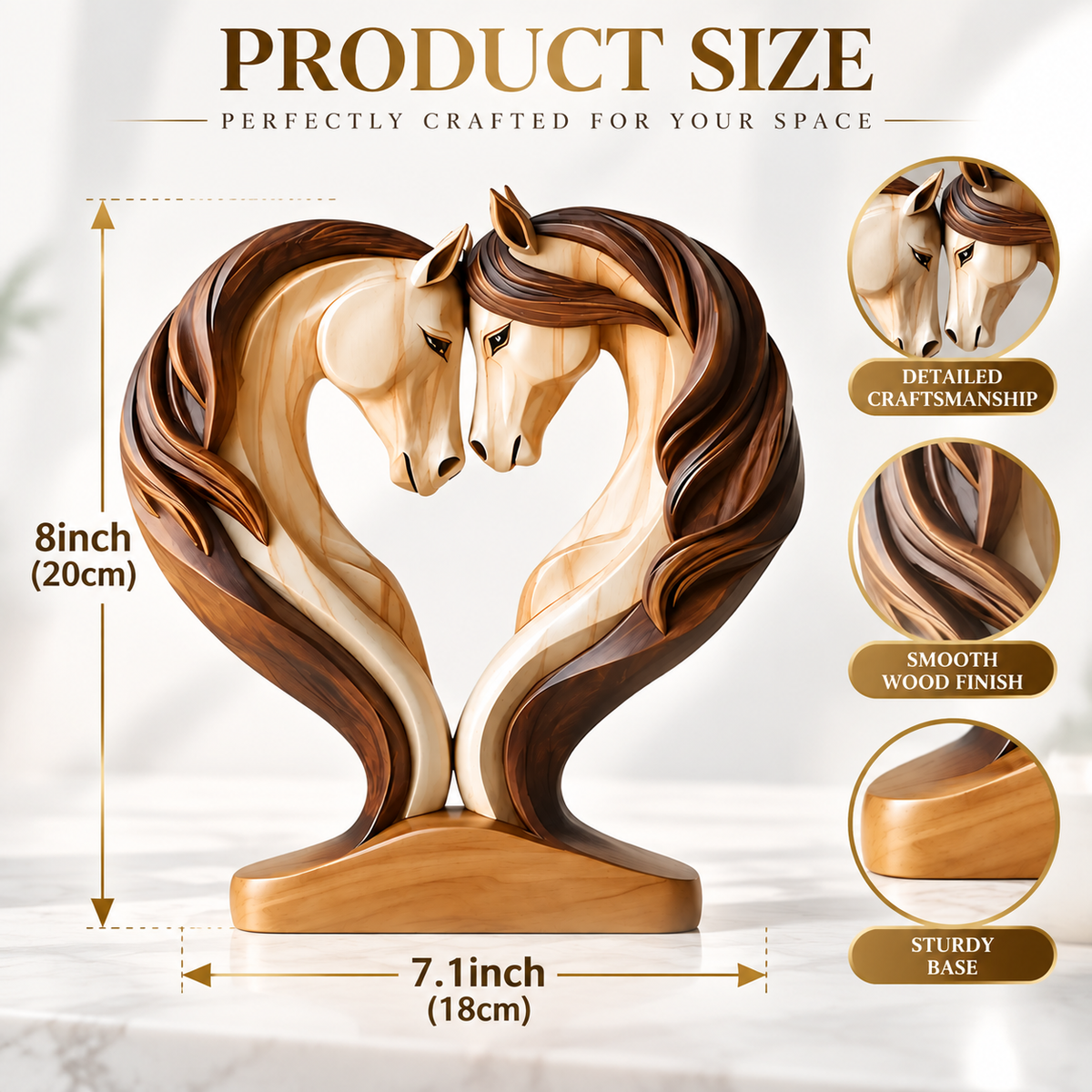 Horse Couple Sculpture Wooden Figurine Modern Animal Decor Shelf Desk Home Office Ornament Gift