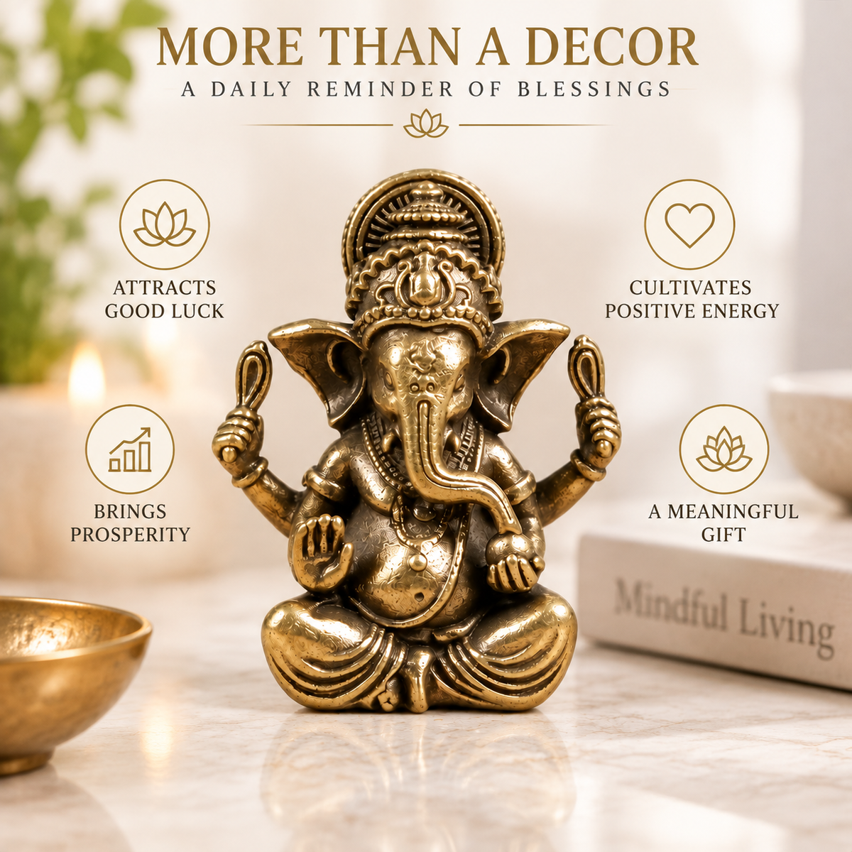 Brass Elephant Figurine Vintage Animal Statue Desk Decor Shelf Ornament Spiritual Gift Sculpture