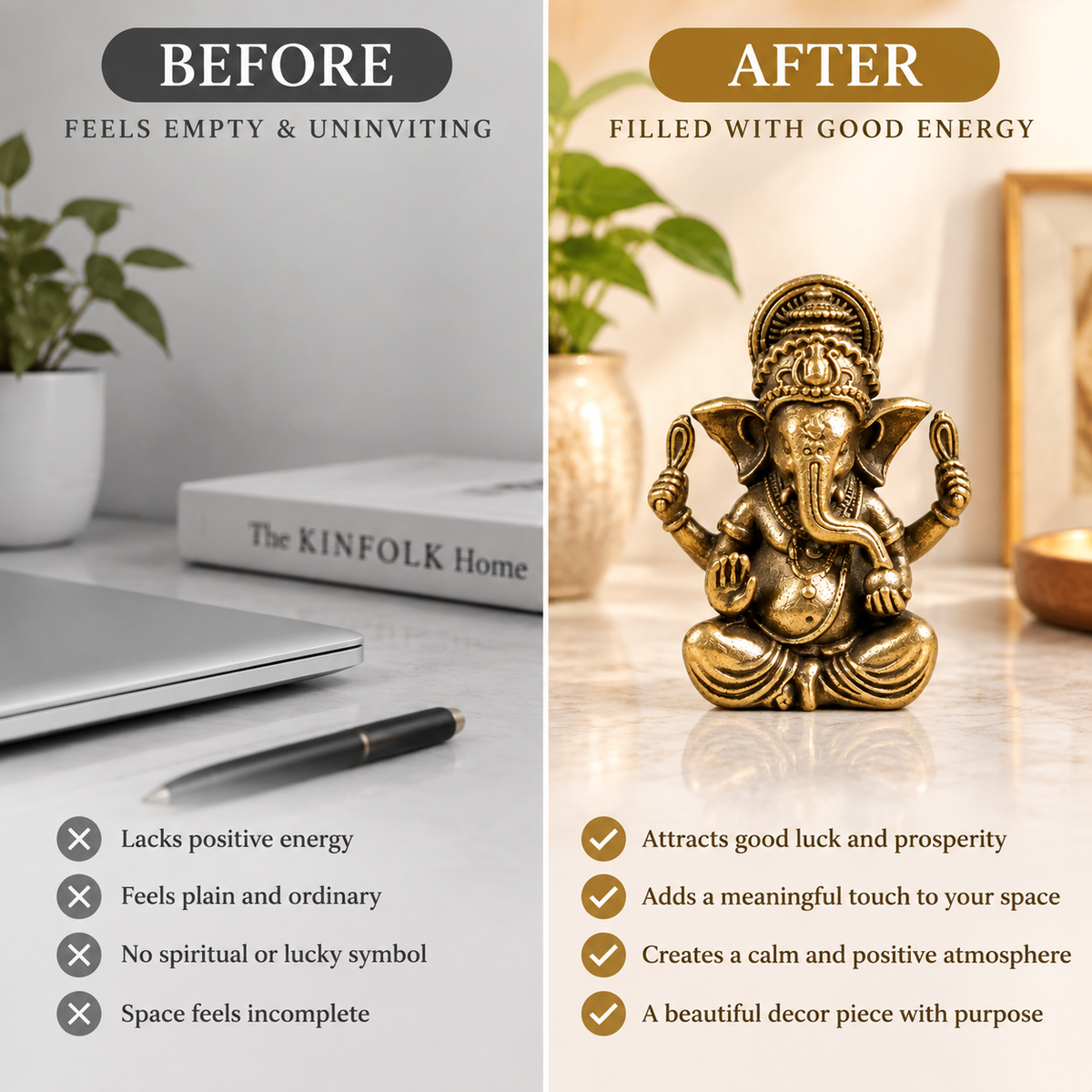 Brass Elephant Figurine Vintage Animal Statue Desk Decor Shelf Ornament Spiritual Gift Sculpture