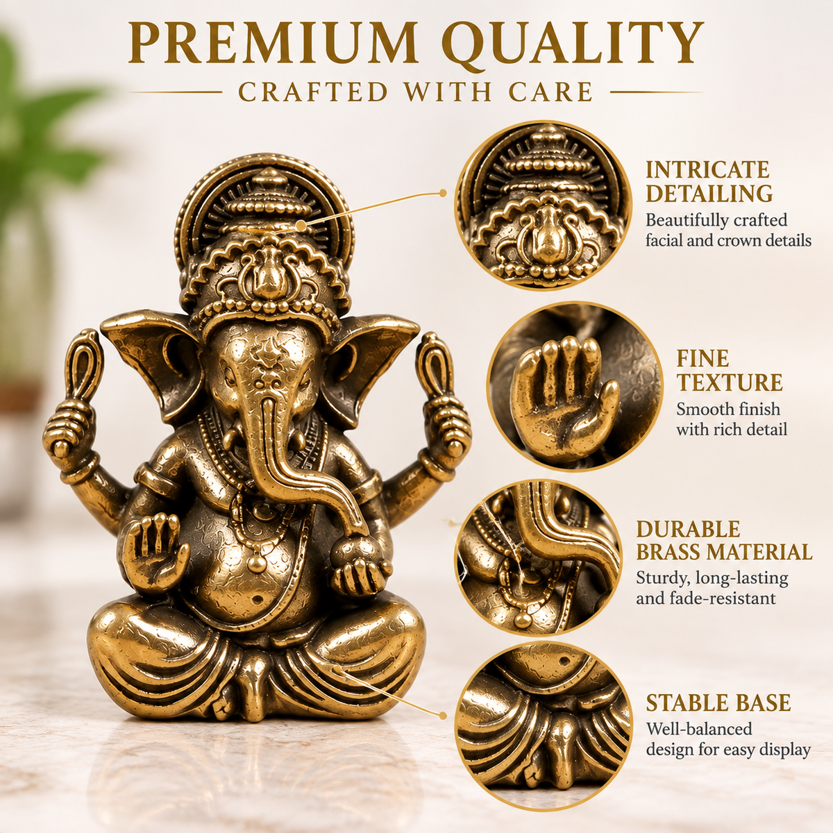 Brass Elephant Figurine Vintage Animal Statue Desk Decor Shelf Ornament Spiritual Gift Sculpture