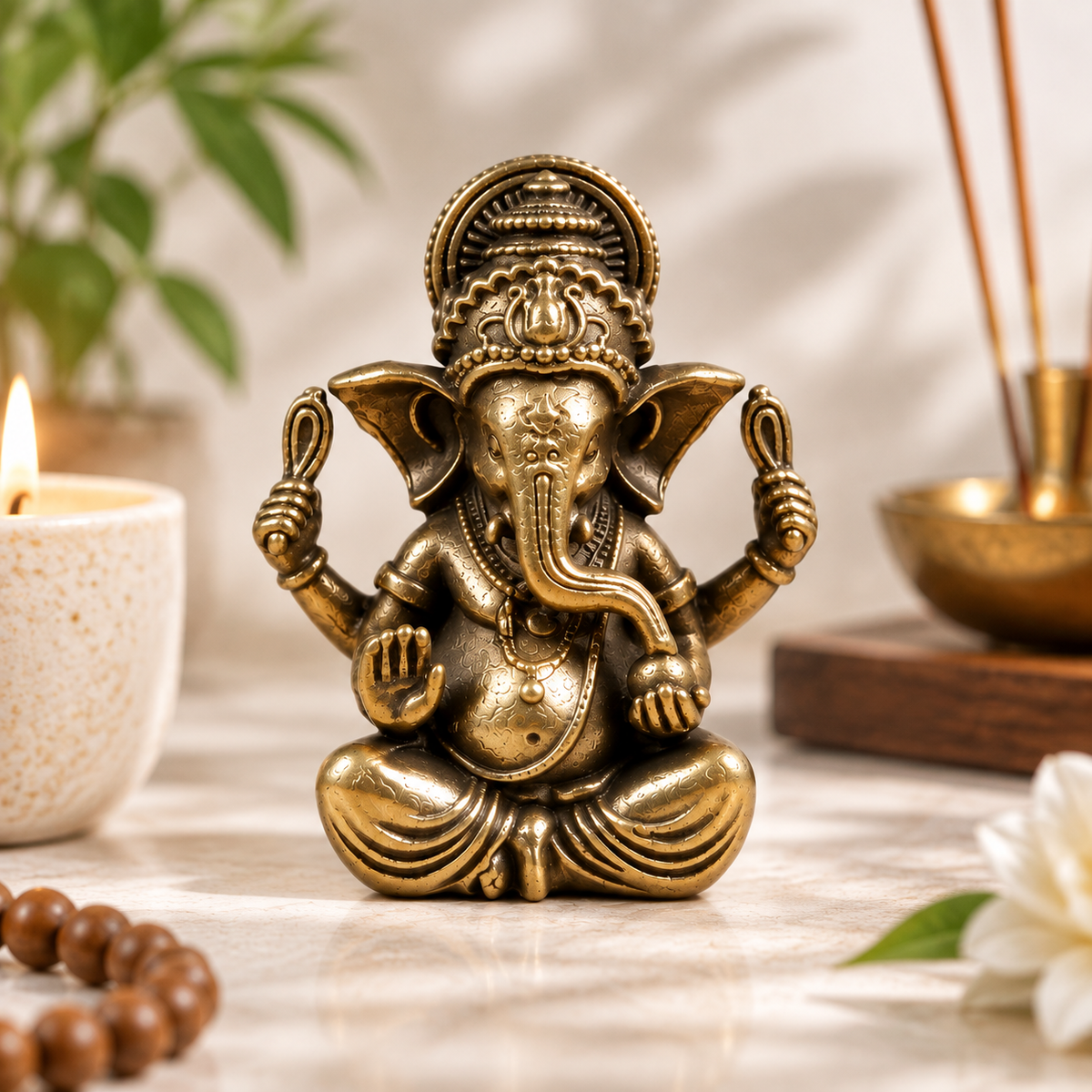 Brass Elephant Figurine Vintage Animal Statue Desk Decor Shelf Ornament Spiritual Gift Sculpture
