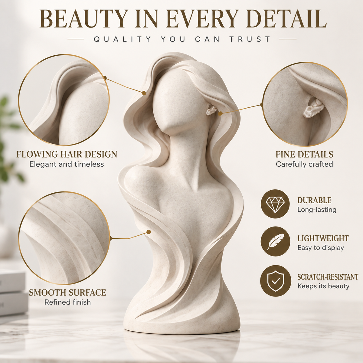 Faceless Woman Bust Sculpture Modern Minimalist Figurine Desk Shelf Home Office Decor Ornament Gift