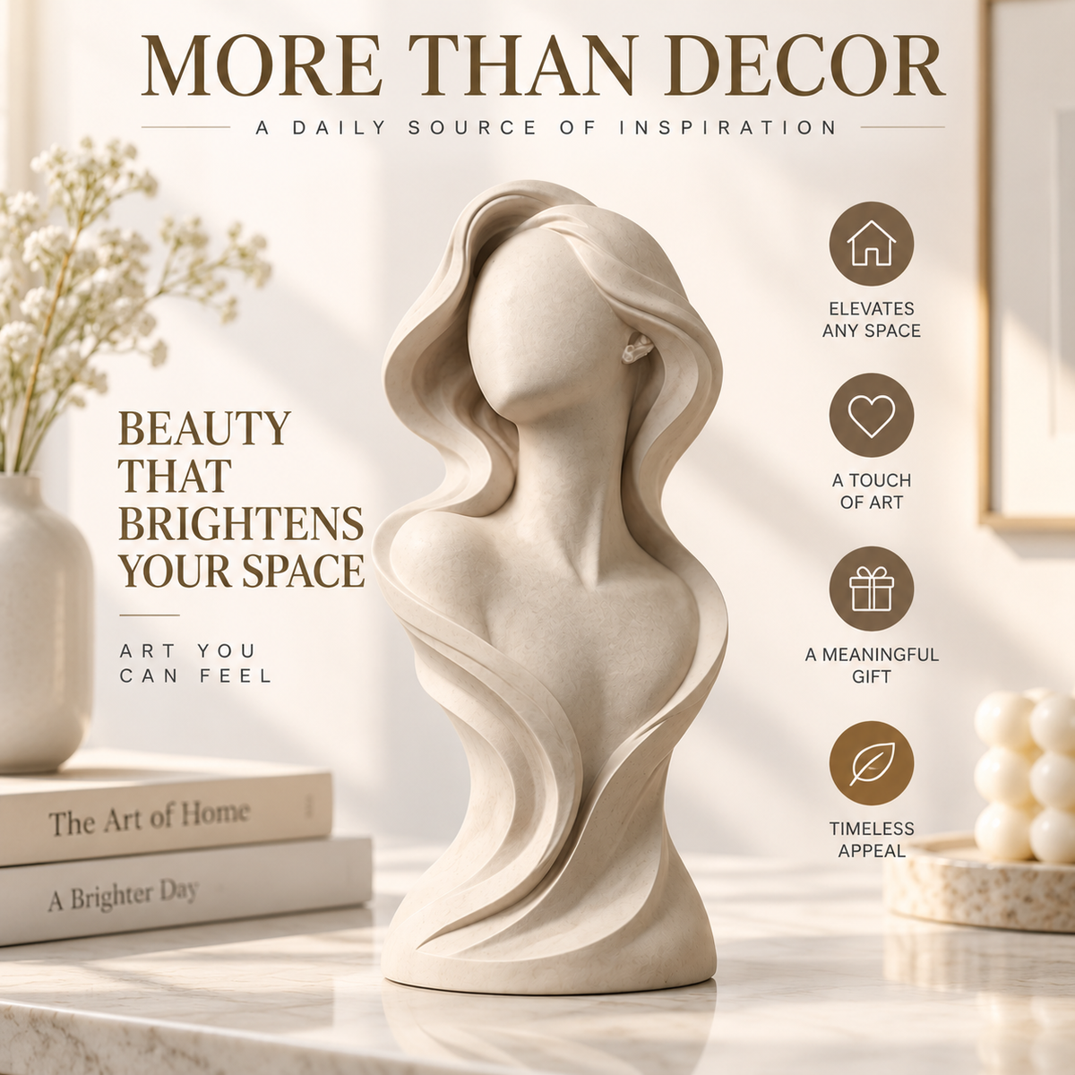 Faceless Woman Bust Sculpture Modern Minimalist Figurine Desk Shelf Home Office Decor Ornament Gift
