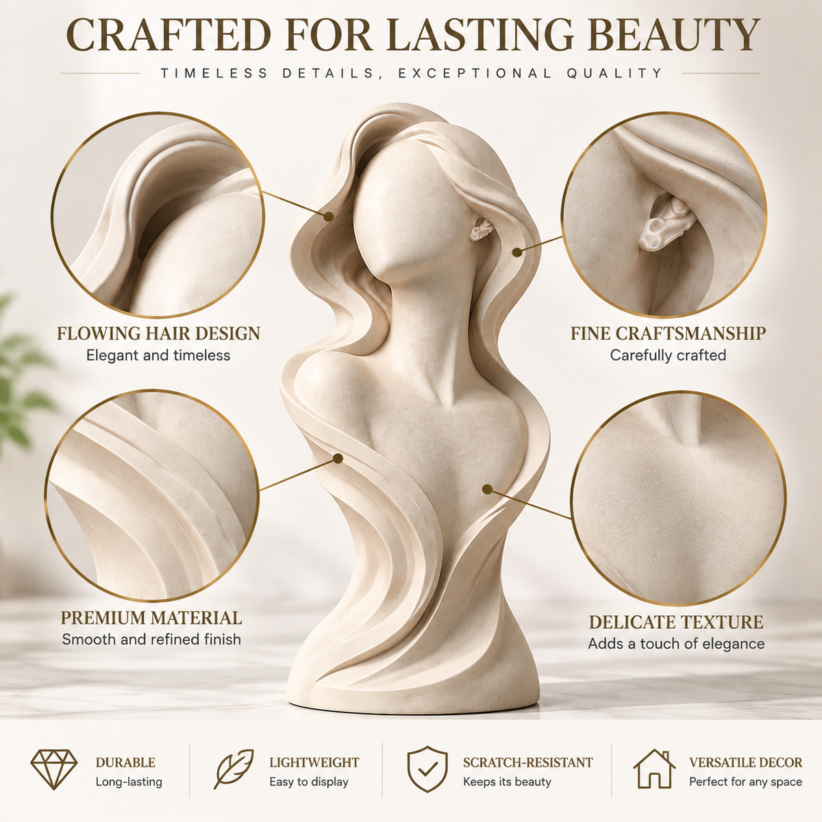 Faceless Woman Bust Sculpture Modern Minimalist Figurine Desk Shelf Home Office Decor Ornament Gift