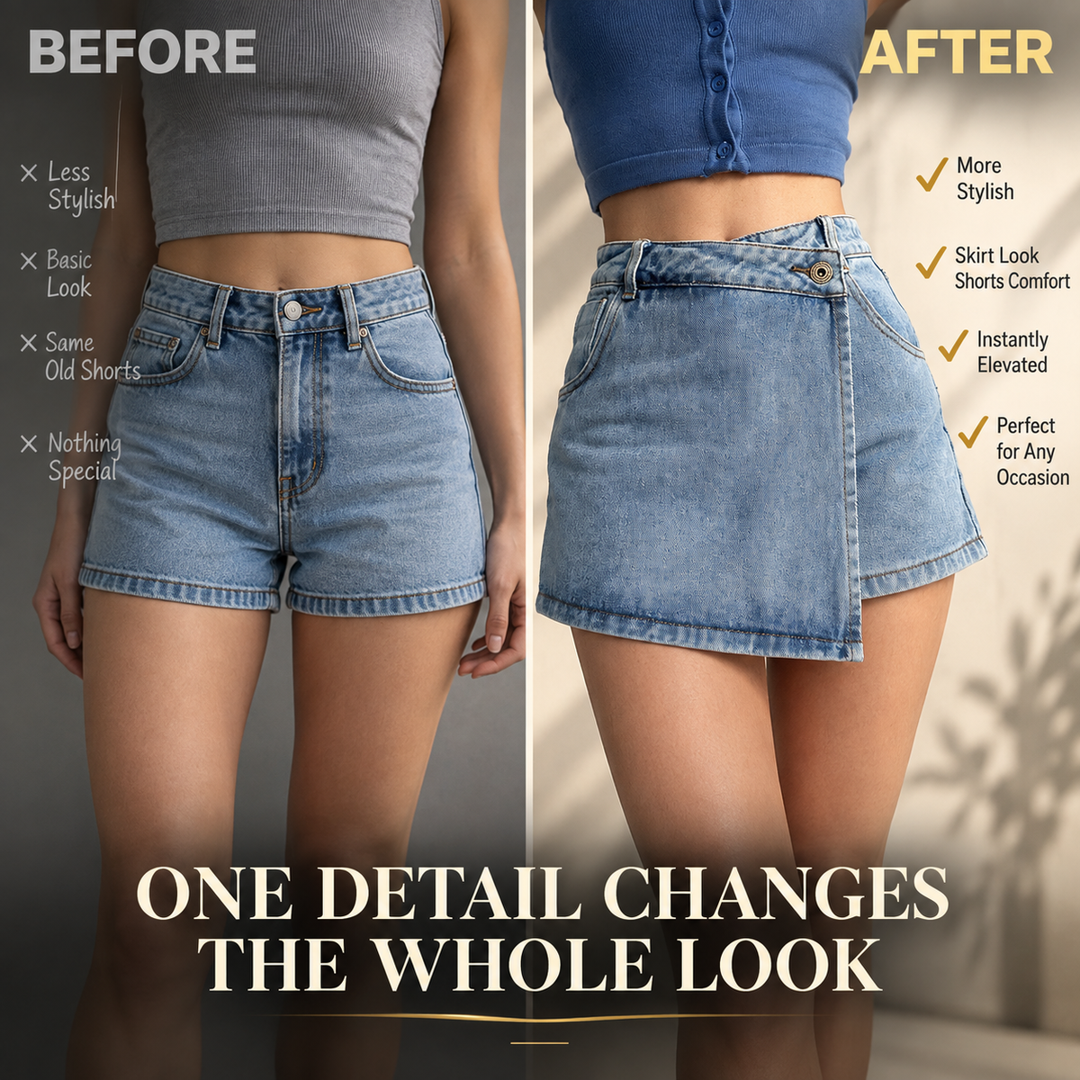 Women’s Denim Skort | High Waist Wrap Front Mini Skirt Shorts | Light Blue Casual Jean Skort | Asymmetric Everyday Bottoms