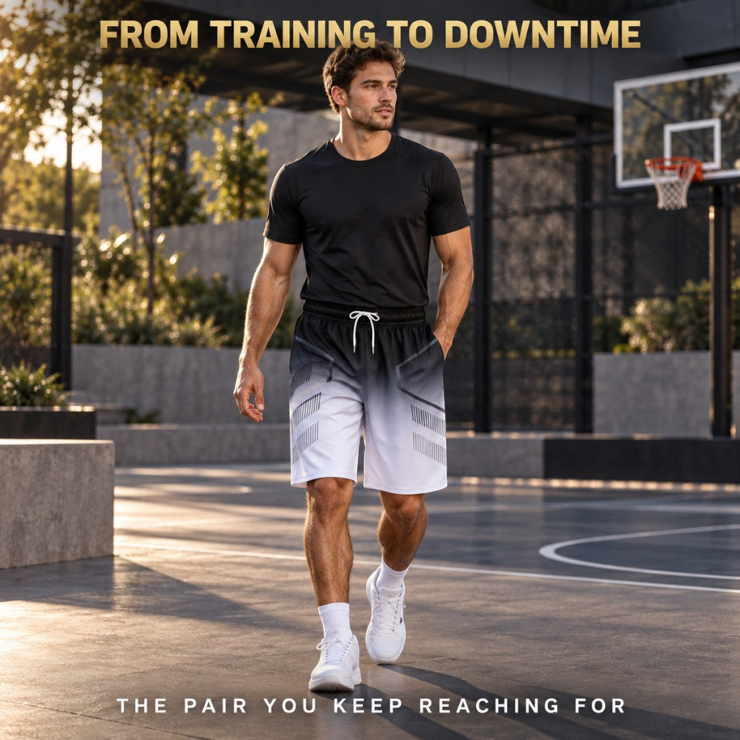 Men’s Quick Dry Running Shorts | Gradient Basketball Gym Shorts | Drawstring Workout Shorts with Side Pockets | Lightweight Training Wear