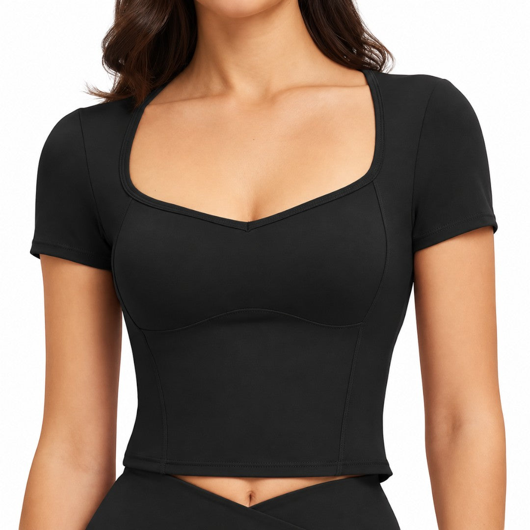 Women’s Workout Crop Top | Sculpting Short Sleeve Yoga Shirt | Stretch Dance Tee | Quick Dry Gym Top | Running and Cycling Training Wear