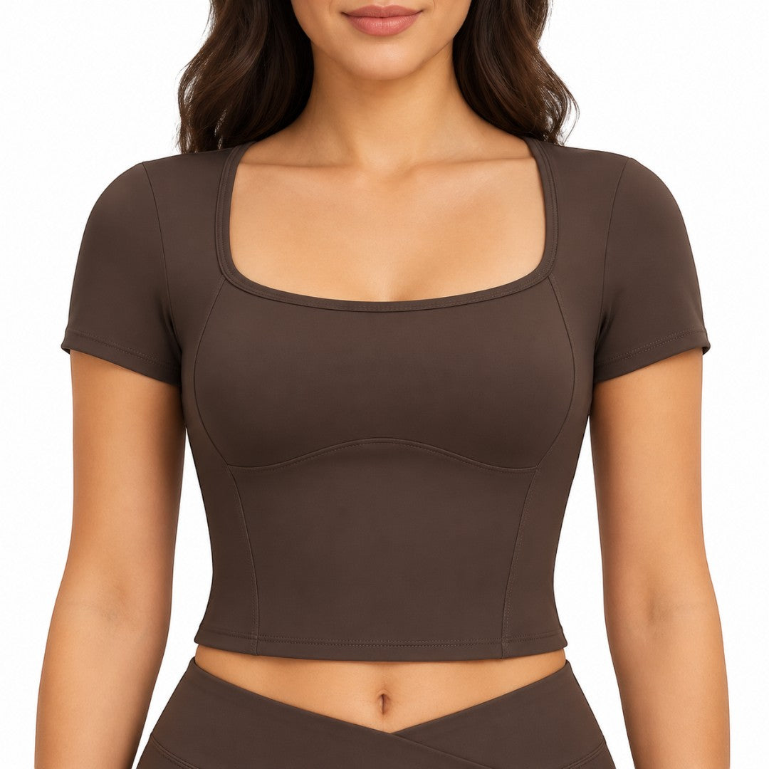 Women’s Workout Crop Top | Sculpting Short Sleeve Yoga Shirt | Stretch Dance Tee | Quick Dry Gym Top | Running and Cycling Training Wear