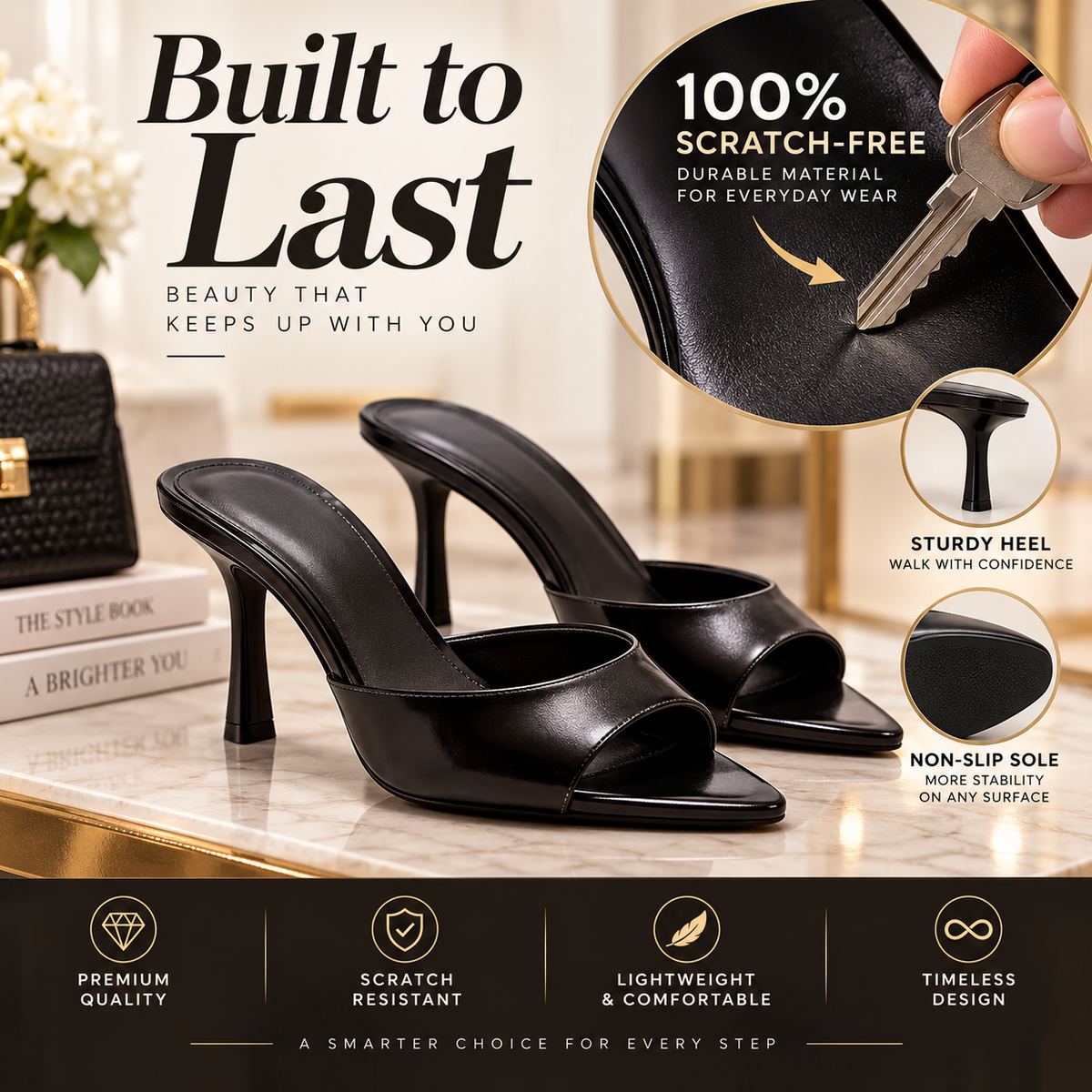 Women’s Burgundy Heeled Sandals – Open Toe Mule Heels, Cushioned Insole, Non-Slip Sole, Comfortable PU Leather Slides