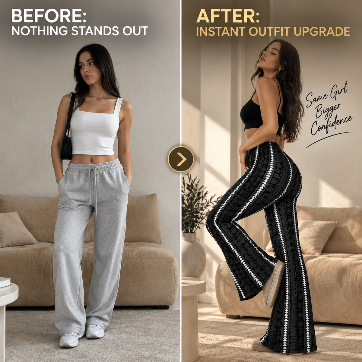 Patterned Wide Leg Pants For Women | High Waist Flared Pants | Statement Casual Trousers | Boho Inspired Outfit Pants