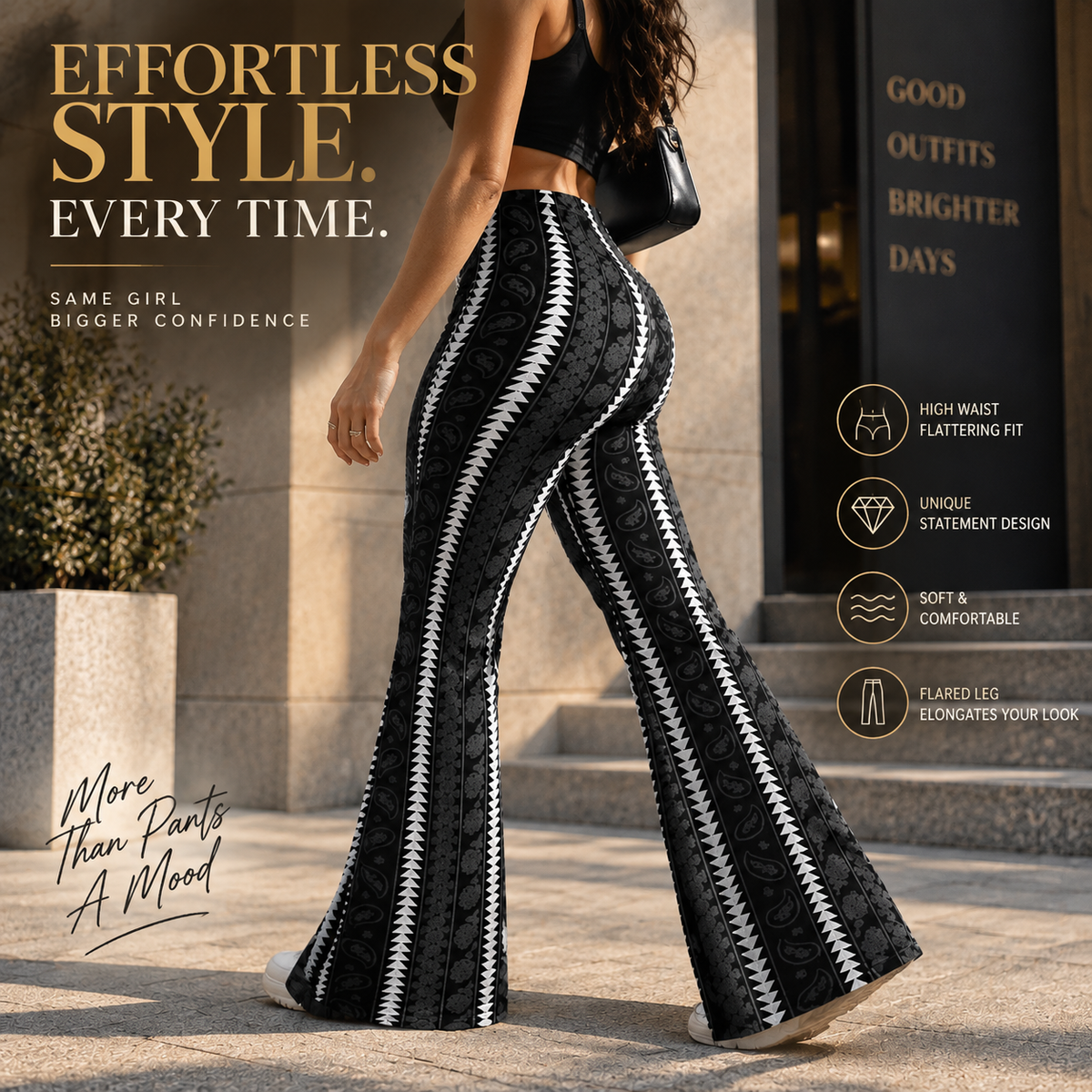 Patterned Wide Leg Pants For Women | High Waist Flared Pants | Statement Casual Trousers | Boho Inspired Outfit Pants
