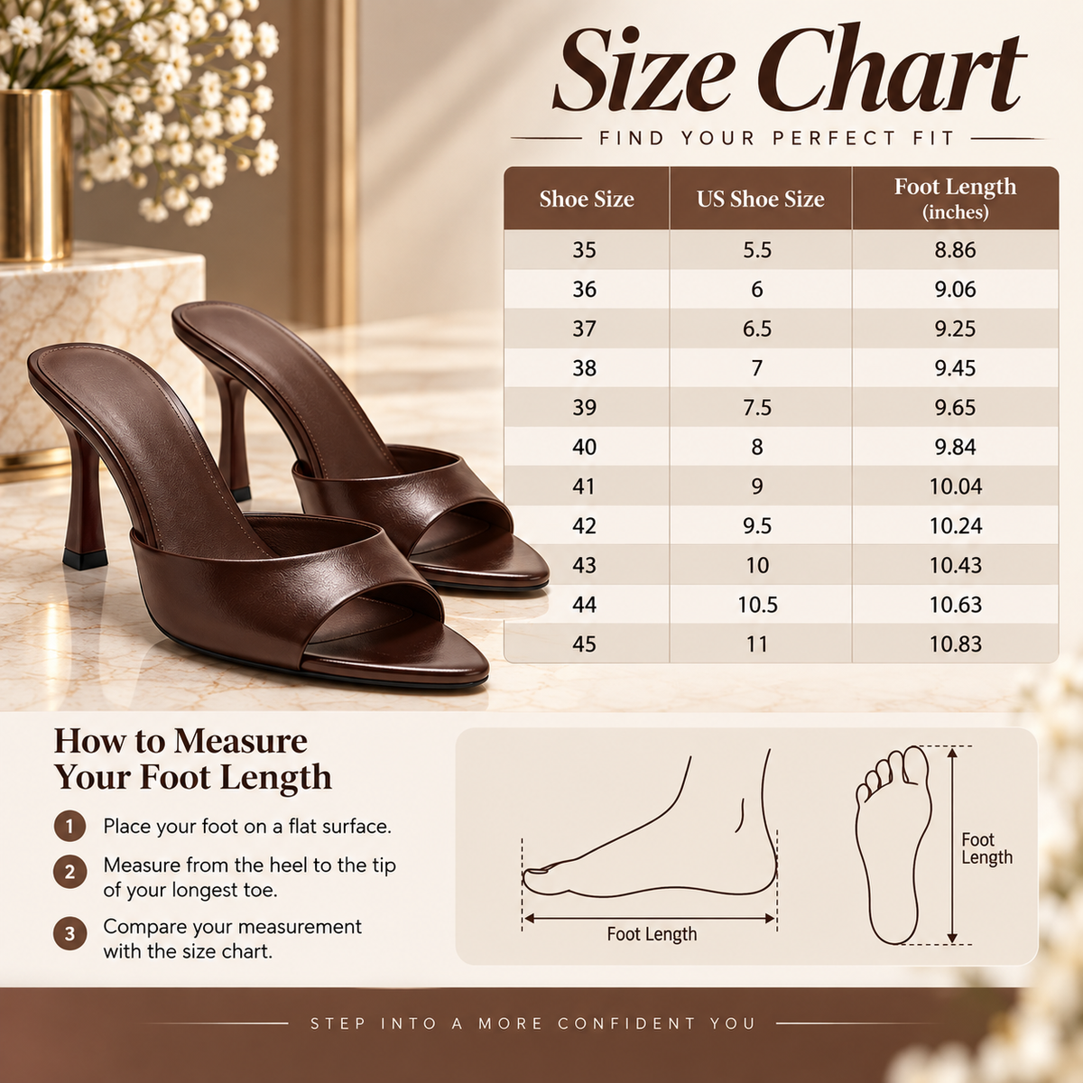 Women’s Burgundy Heeled Sandals – Open Toe Mule Heels, Cushioned Insole, Non-Slip Sole, Comfortable PU Leather Slides