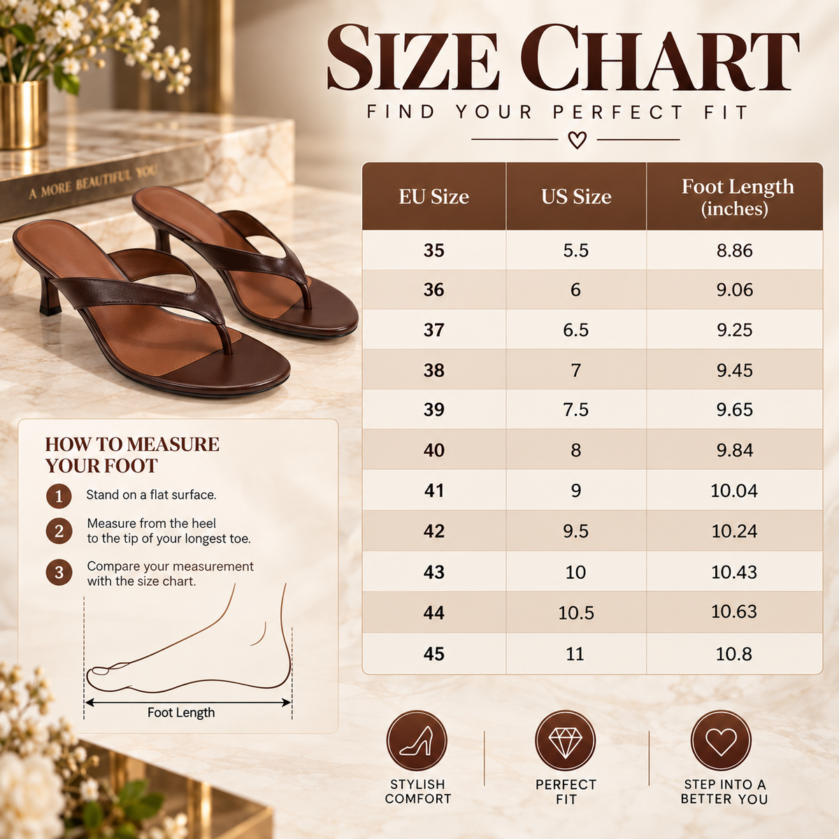 Women’s Leather Kitten Heel Thong Sandals – Cushioned Insole, Non-Slip Sole, Lightweight Comfort Slip-On Heels