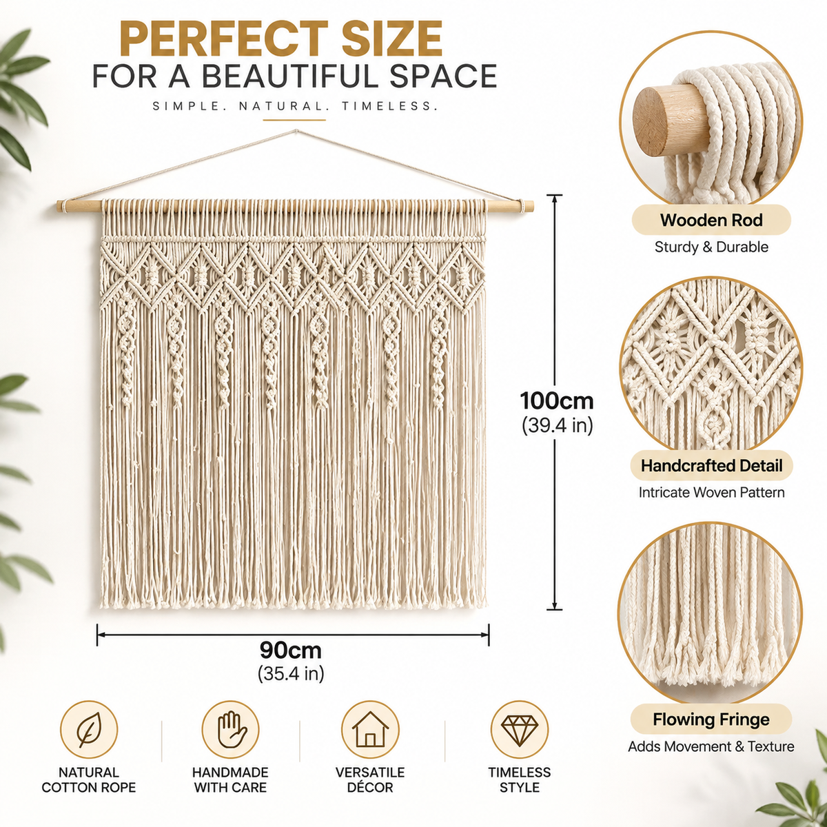 Macrame Door Curtain Tapestry | Boho Wall Hanging Backdrop | Handmade Woven Room Divider Decor | Bedroom Living Room Home Accent