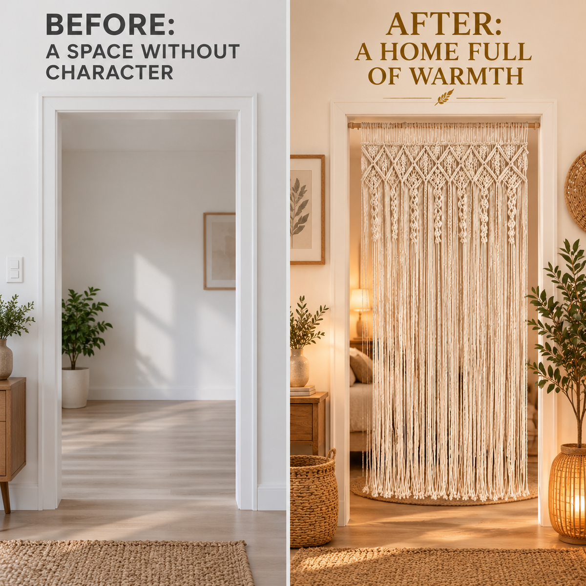 Macrame Door Curtain Tapestry | Boho Wall Hanging Backdrop | Handmade Woven Room Divider Decor | Bedroom Living Room Home Accent