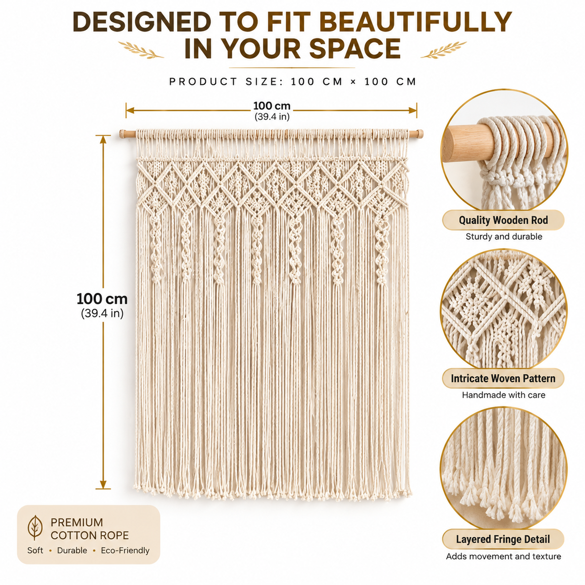 Macrame Door Curtain Tapestry | Boho Wall Hanging Backdrop | Handmade Woven Room Divider Decor | Bedroom Living Room Home Accent