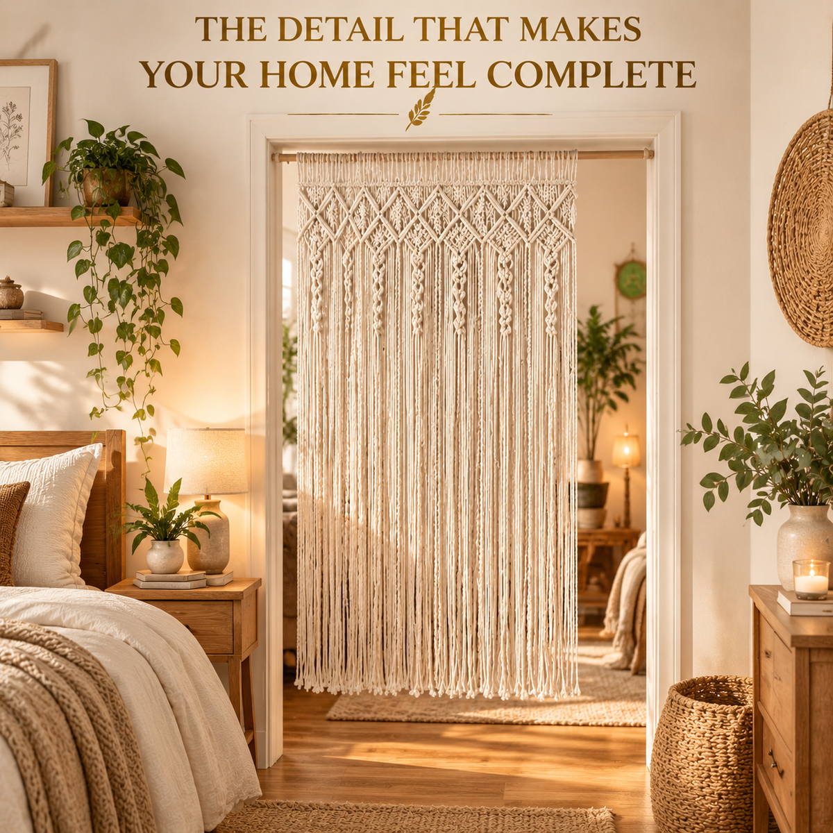 Macrame Door Curtain Tapestry | Boho Wall Hanging Backdrop | Handmade Woven Room Divider Decor | Bedroom Living Room Home Accent