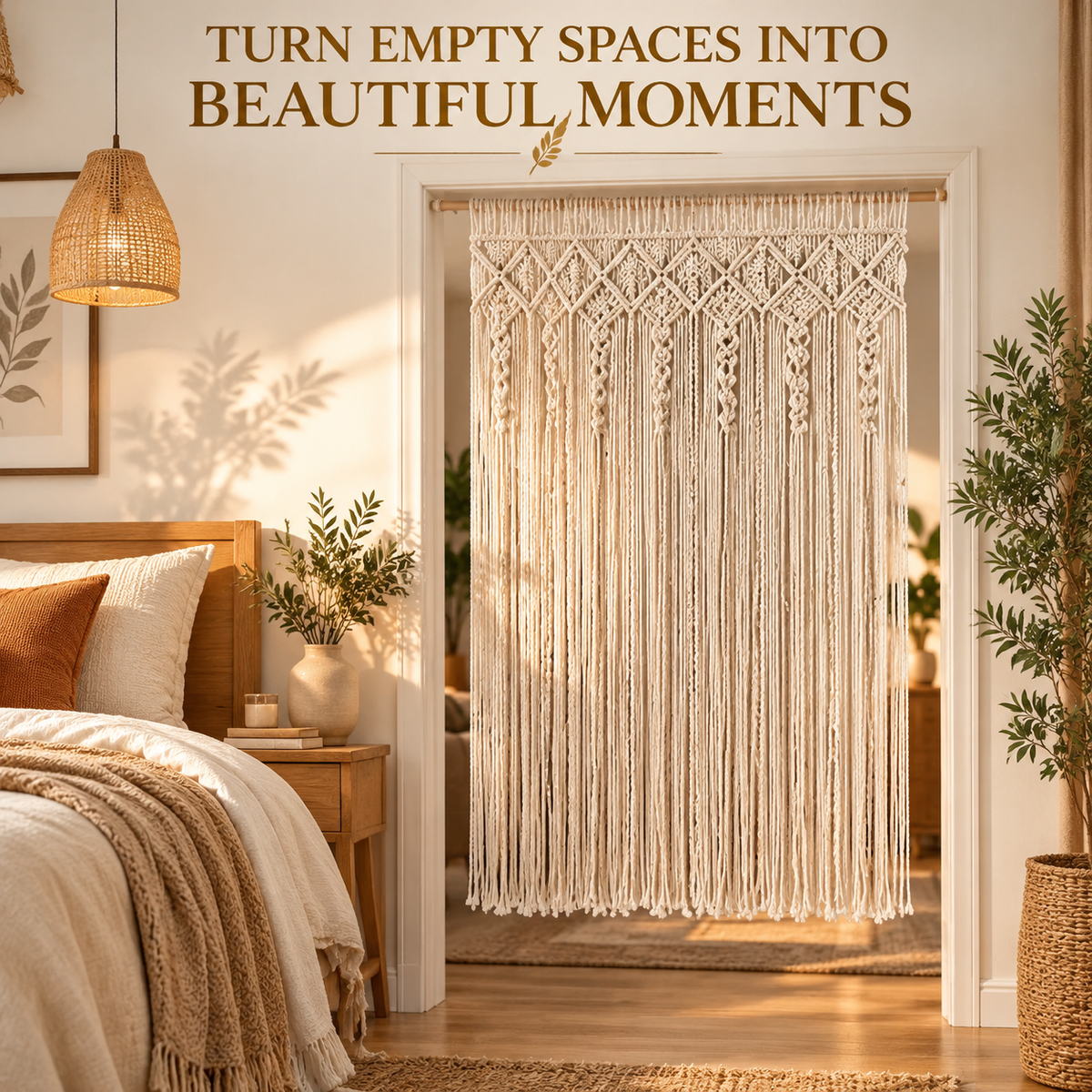 Macrame Door Curtain Tapestry | Boho Wall Hanging Backdrop | Handmade Woven Room Divider Decor | Bedroom Living Room Home Accent