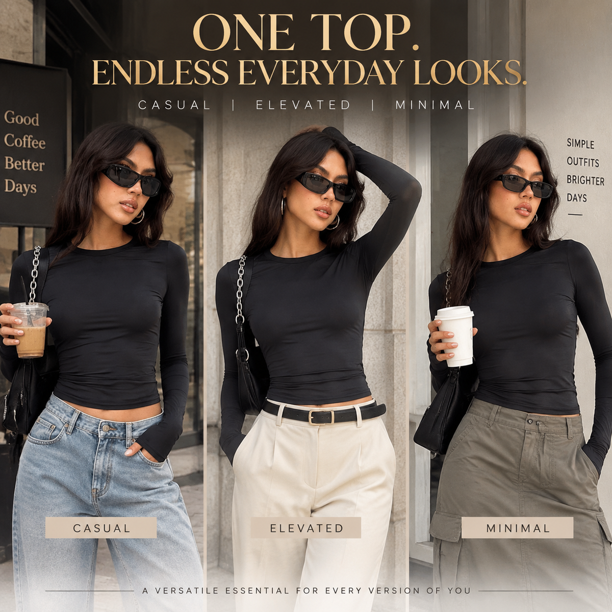 Women's Slim Fit Long Sleeve Top | Casual Stretch Basic Shirt | Minimalist Streetwear Layering Tee | Everyday Fitted Pullover