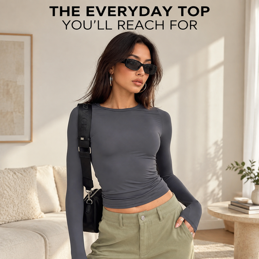 Women's Slim Fit Long Sleeve Top | Casual Stretch Basic Shirt | Minimalist Streetwear Layering Tee | Everyday Fitted Pullover