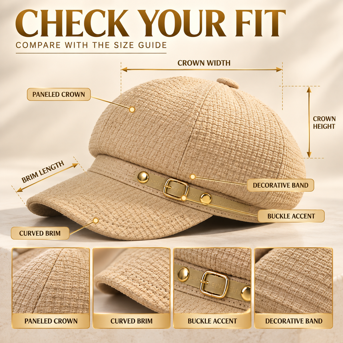 Women Baker Boy Cap, Waffle Texture Newsboy Hat with Brim, Vintage Octagonal Beret, Ladies Casual Painter Hat